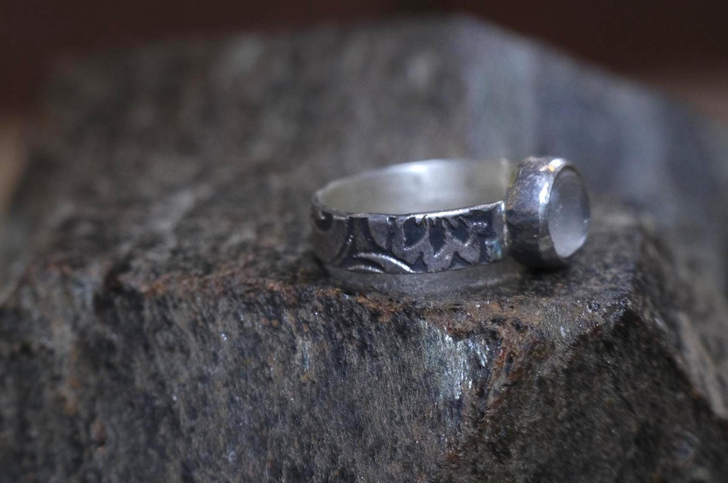 Moonstone and Paisley Sterling Silver Ring US Size 7