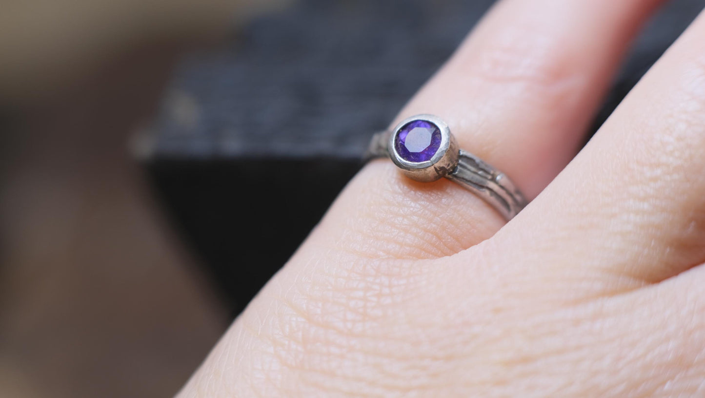 Faceted Amethyst and Sterling Silver Ring