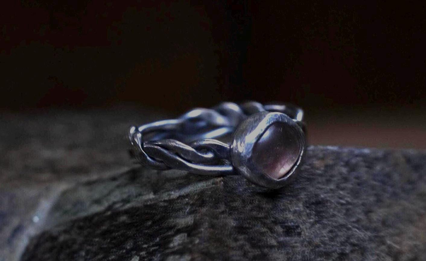 Pink Tourmaline and Braided Sterling Silver Ring Size 7
