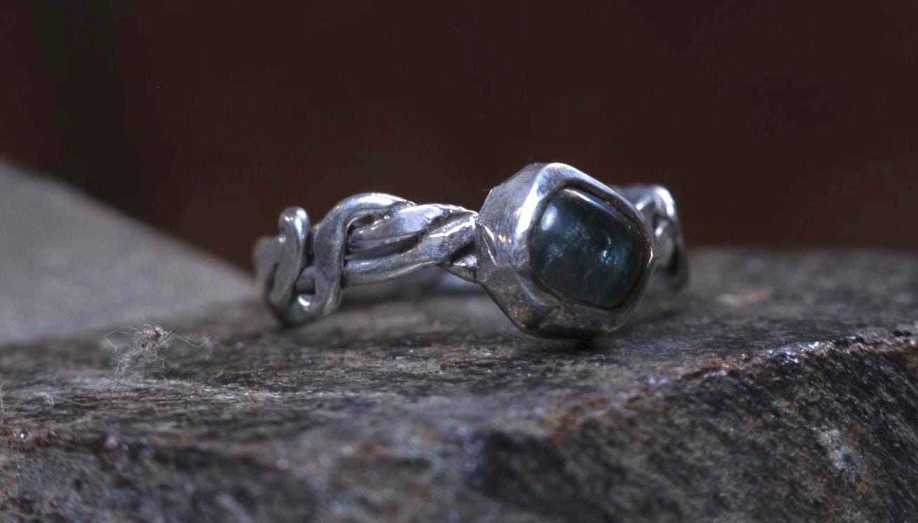 Green Tourmaline and Braided Sterling Silver Ring Size 7