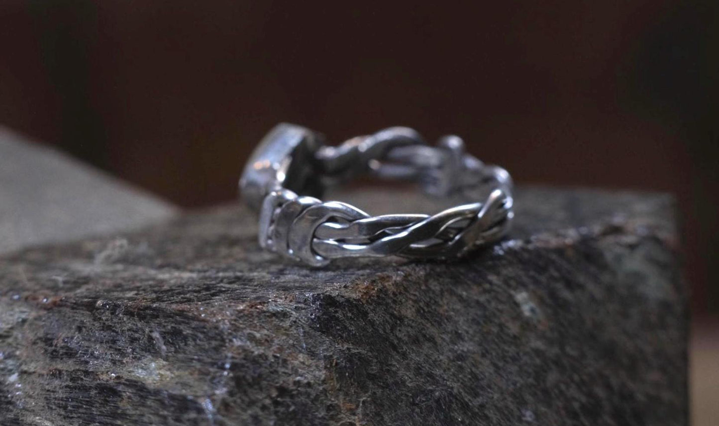Green Tourmaline and Braided Sterling Silver Ring Size 7