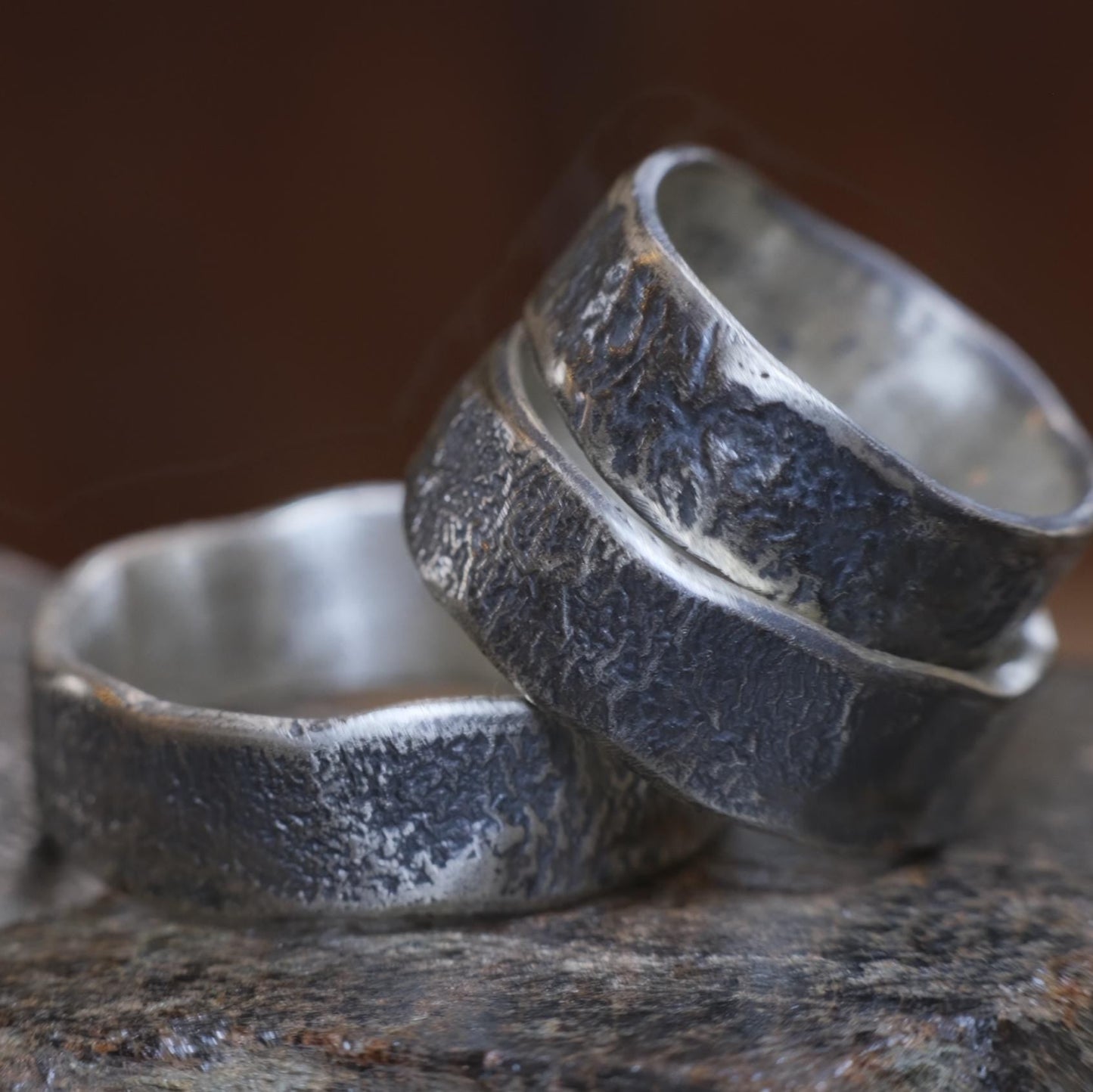 Oxidised Reticulated Hammered Wide Banded Sterling Silver Ring Custom Made to Order
