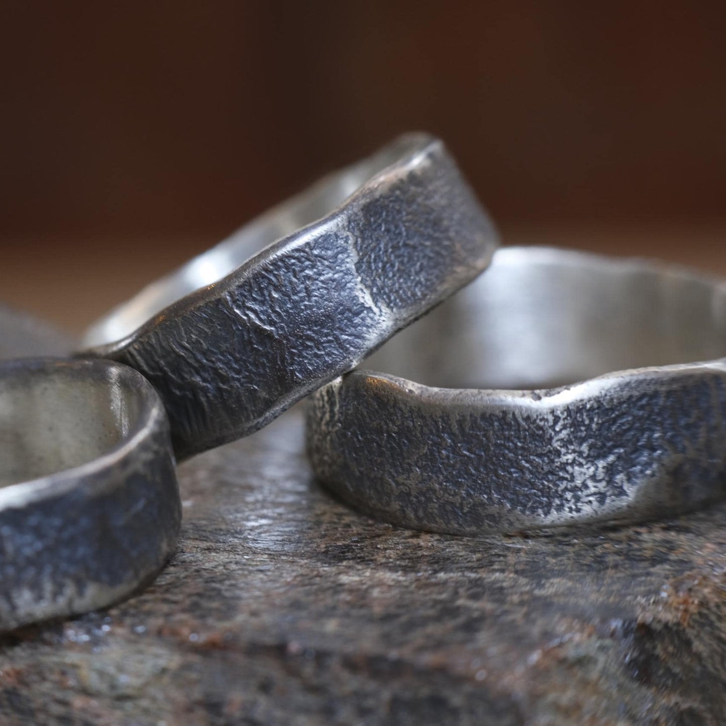 Oxidised Reticulated Hammered Wide Banded Sterling Silver Ring Custom Made to Order