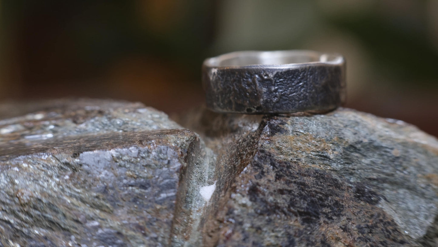 Oxidised Reticulated Hammered Wide Banded Sterling Silver Ring Custom Made to Order
