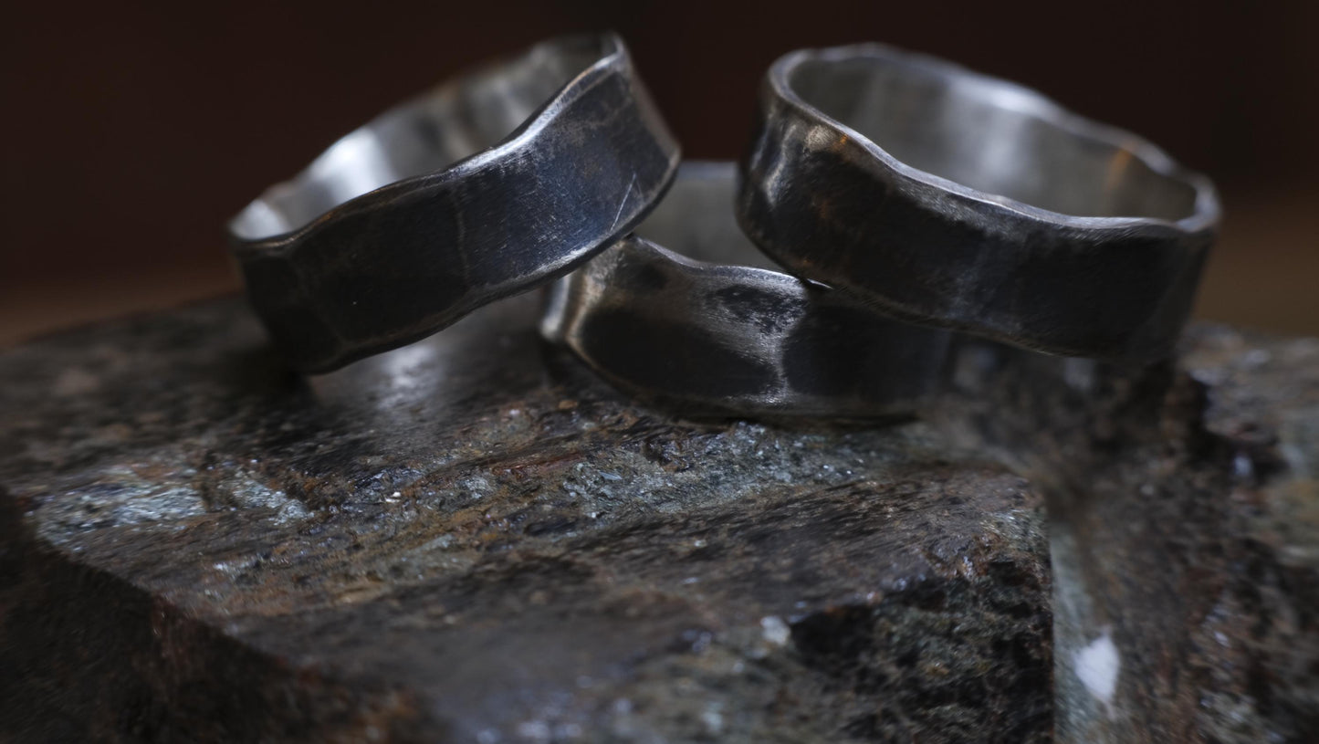 Handcrafted Hammered Sterling Silver Wide Banded Ring Custom Order Made to Size