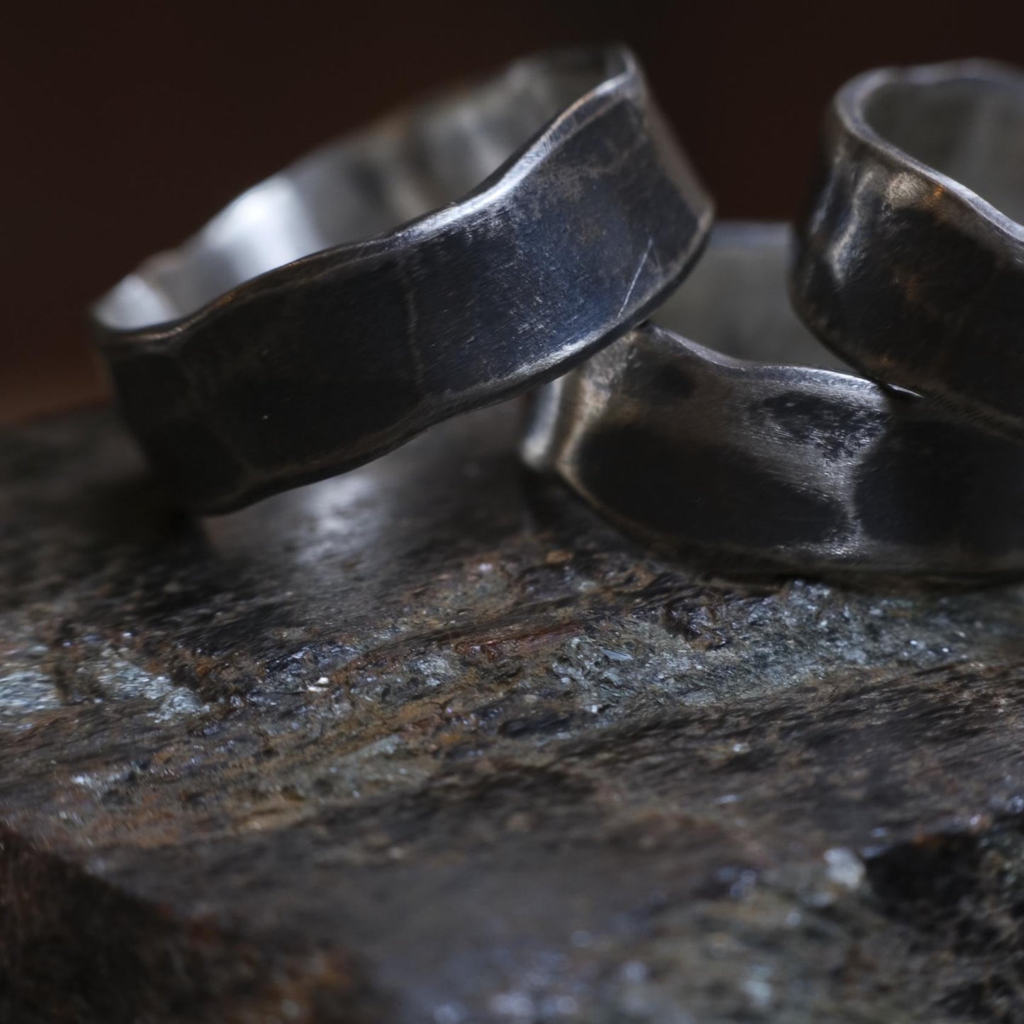 Handcrafted Hammered Sterling Silver Wide Banded Ring Custom Order Made to Size