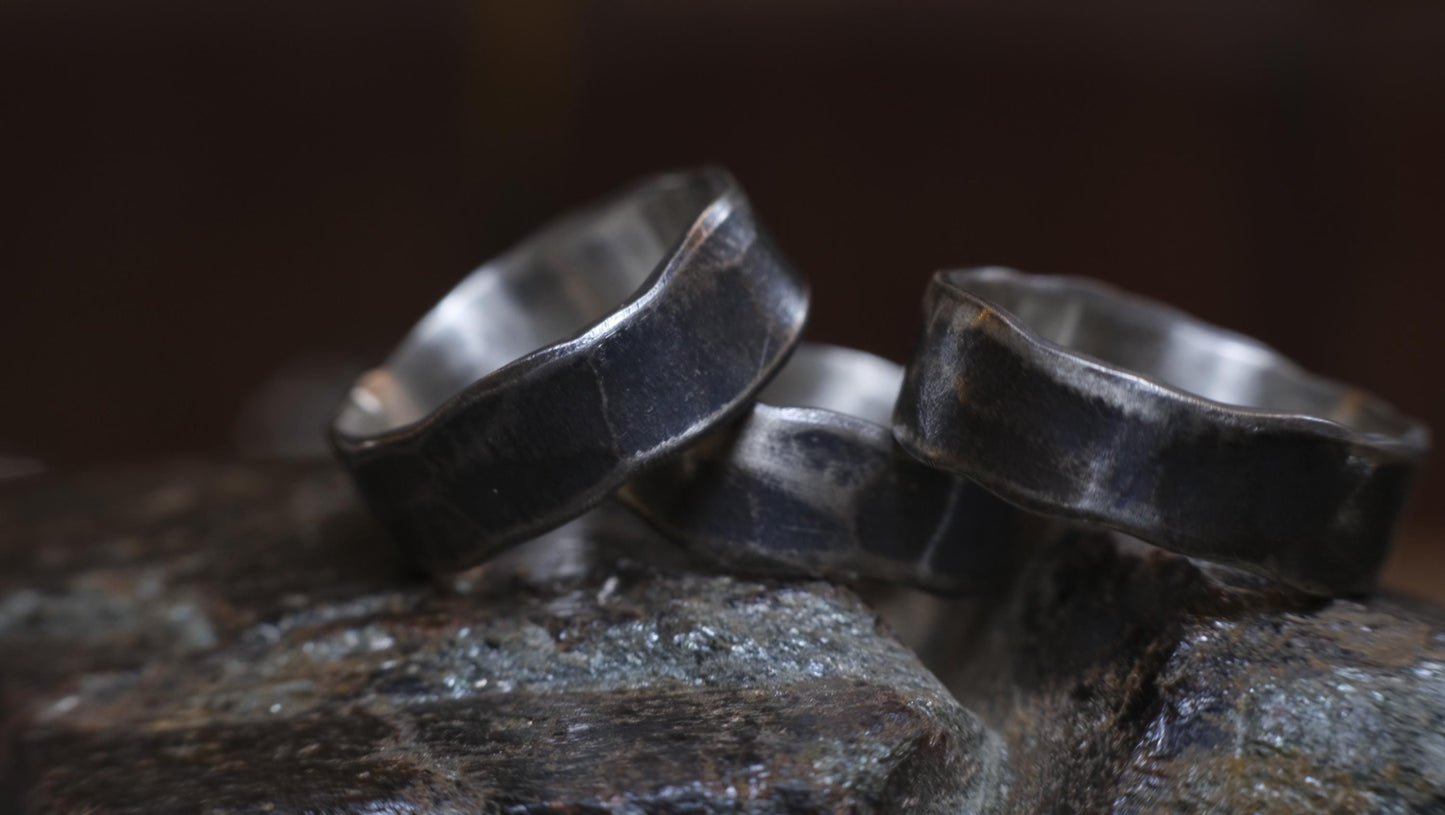 Handcrafted Hammered Sterling Silver Wide Banded Ring Custom Order Made to Size