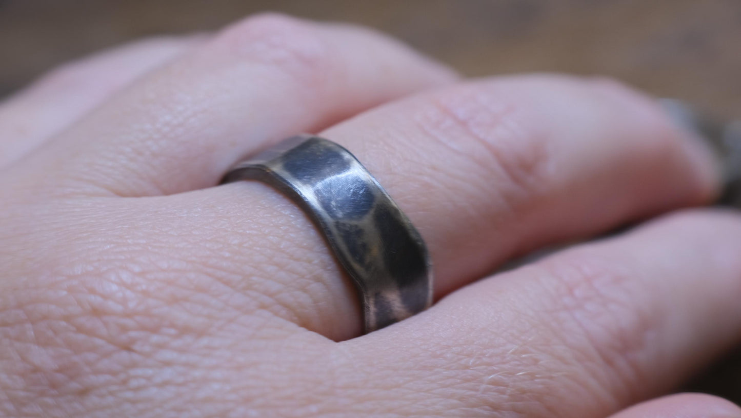 Handcrafted Hammered Sterling Silver Wide Banded Ring Custom Order Made to Size
