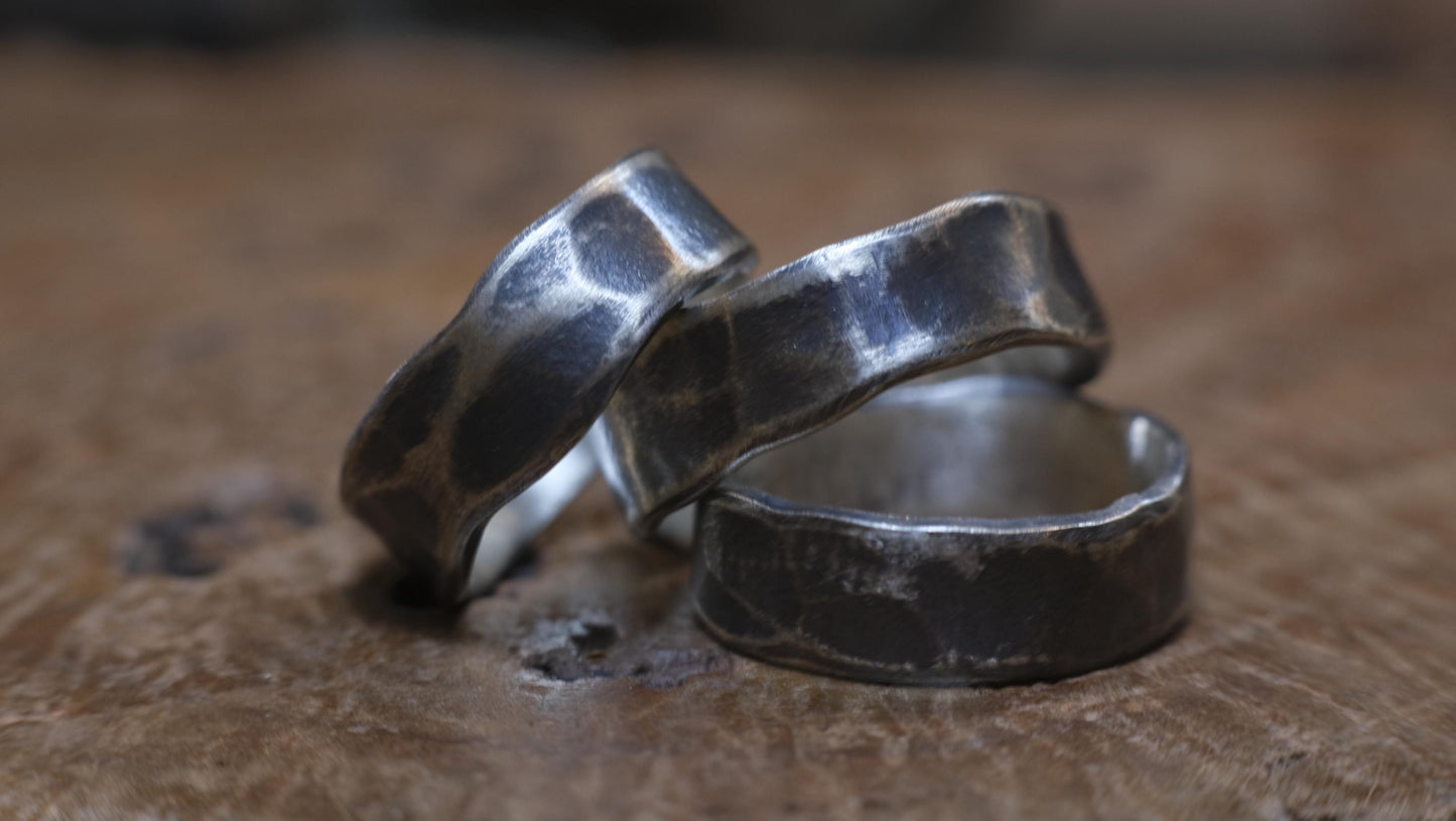 Handcrafted Hammered Sterling Silver Wide Banded Ring Custom Order Made to Size