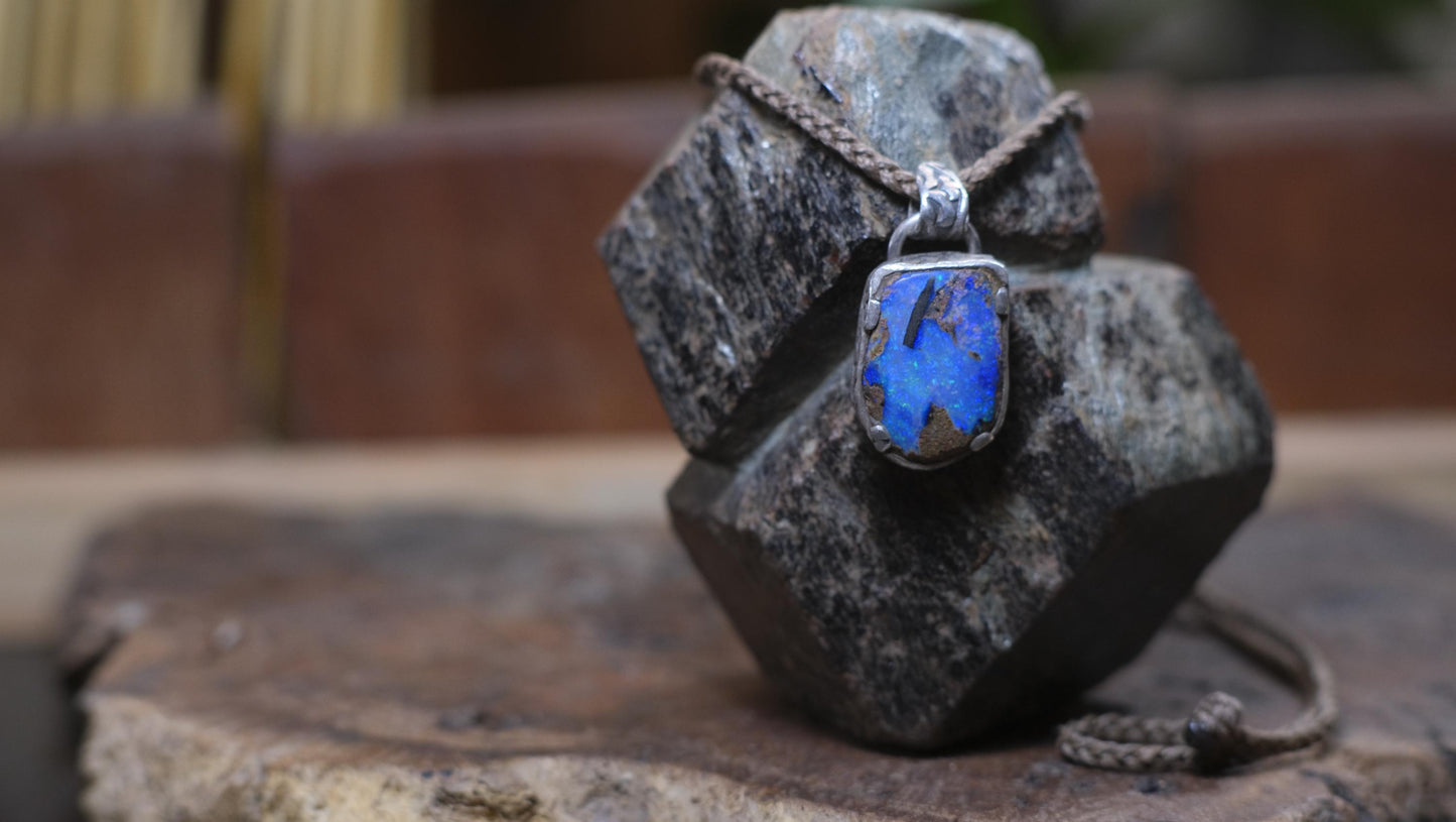 Australian Opalised Wood Fossil in Victorian Era Pirate Inspired Oxidised Sterling Silver Pendant