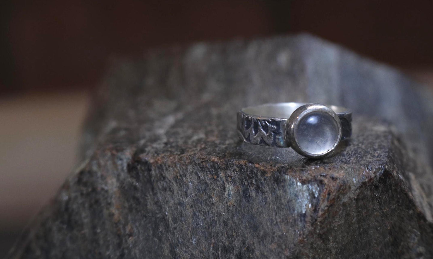Moonstone and Paisley Sterling Silver Ring US Size 7