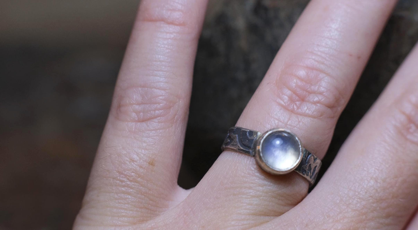 Moonstone and Paisley Sterling Silver Ring US Size 7