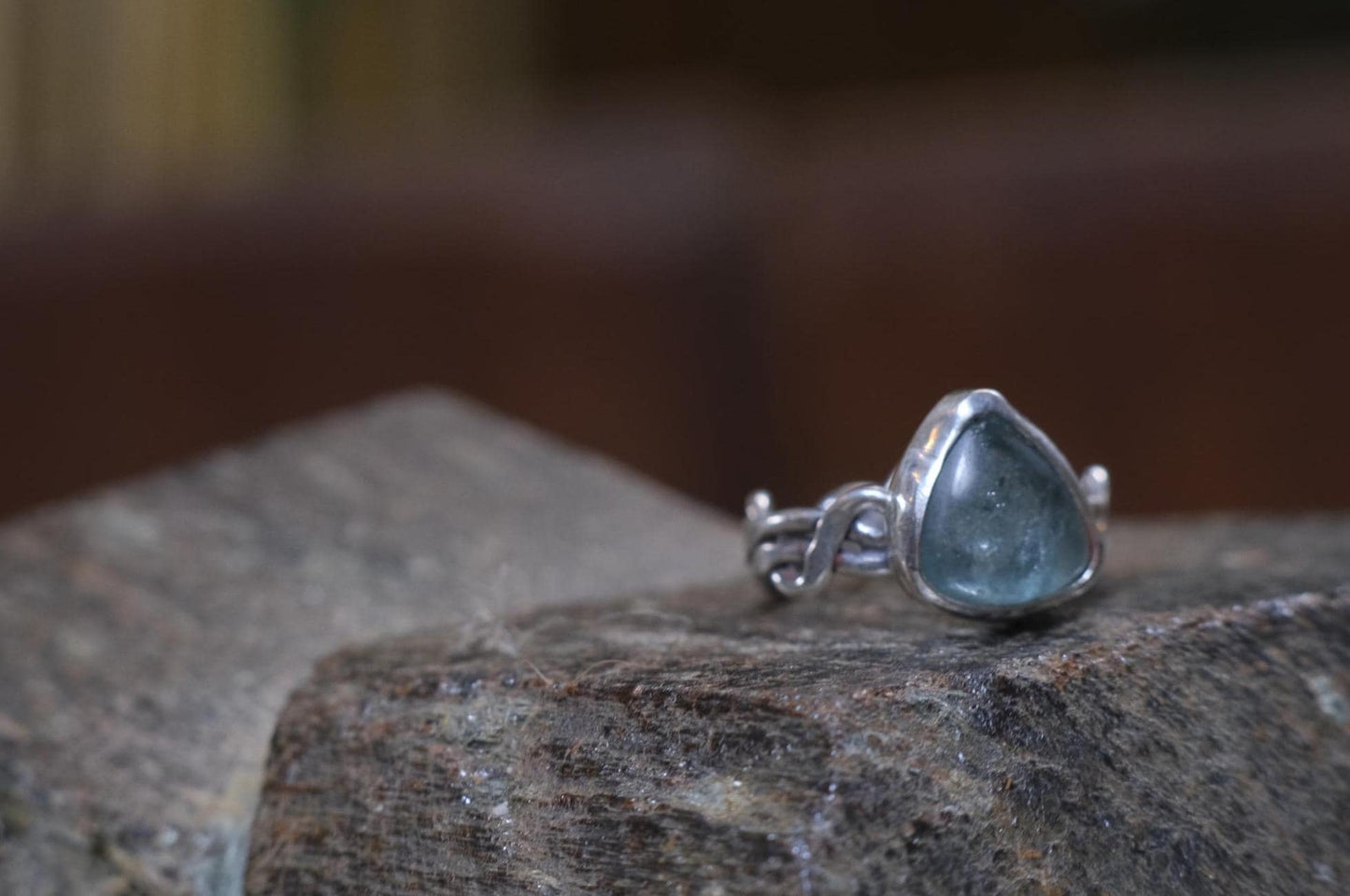 Blue Tourmaline with Braided Sterling Silver Ring Band US Size 5.75
