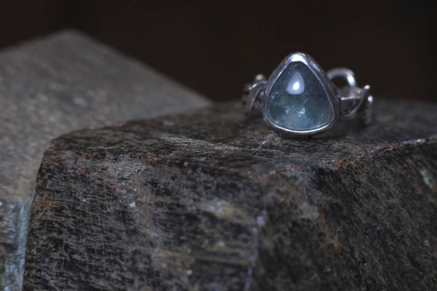 Blue Tourmaline with Braided Sterling Silver Ring Band US Size 5.75