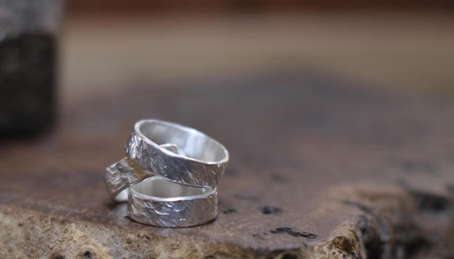 Tree Inspired Sterling Silver Wide Banded RIng Custom Order Made to Size