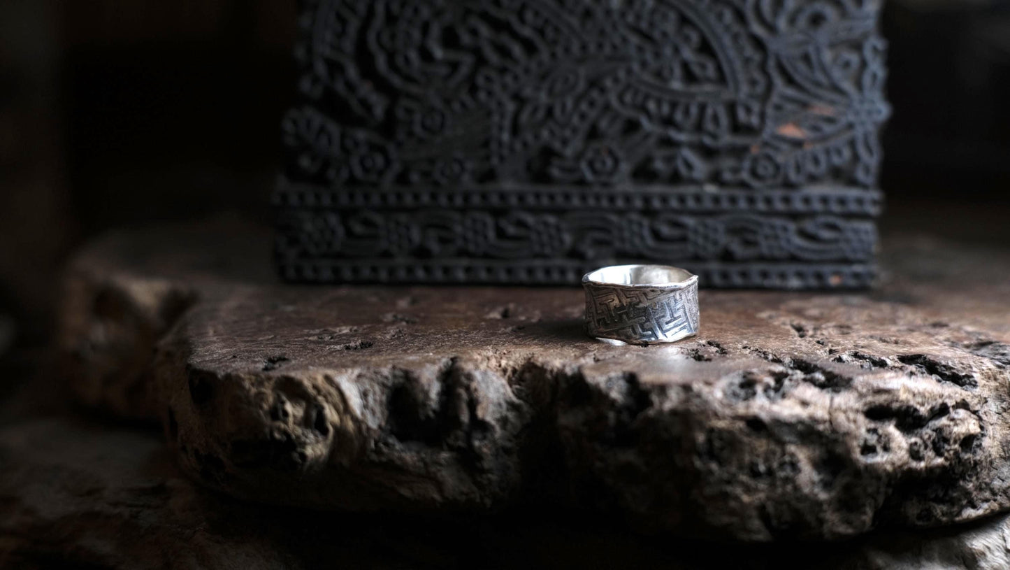 Handmade Sterling Silver Geometric Textured Band Ring