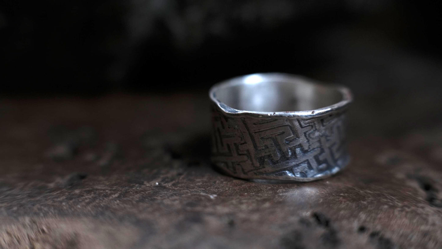 Handmade Sterling Silver Geometric Textured Band Ring