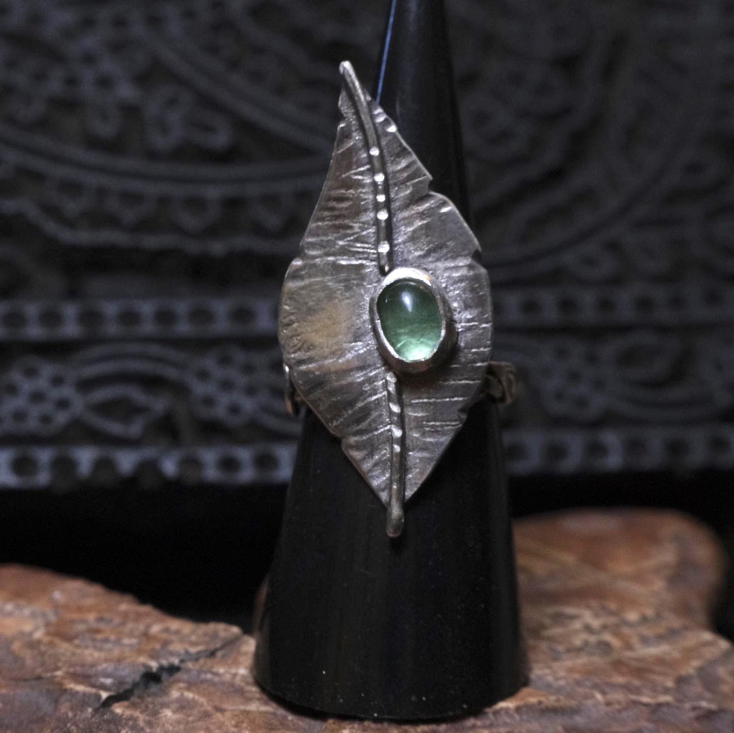 Sterling Silver and Green Tourmaline Leaf Ring
