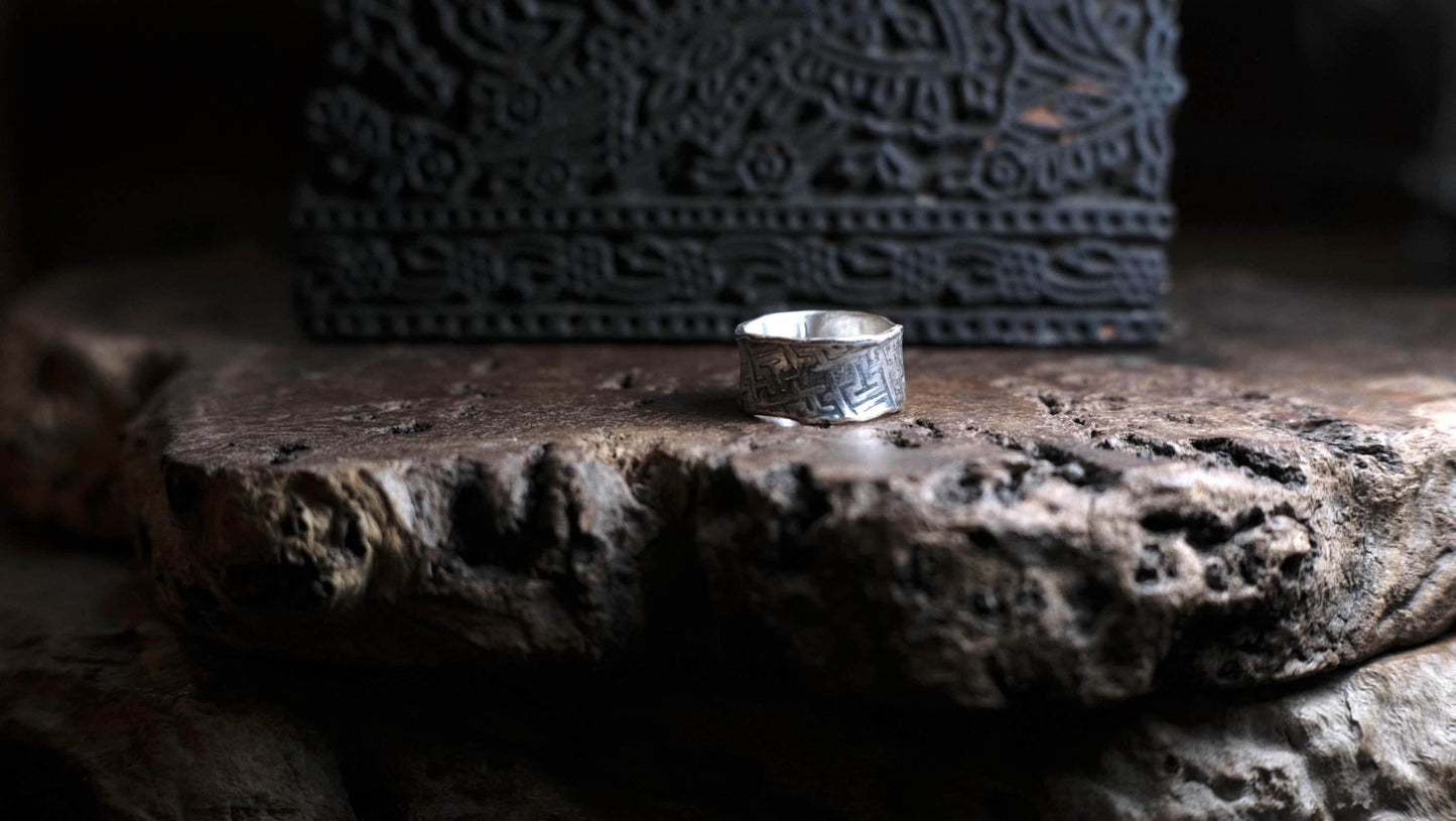 Handmade Sterling Silver Geometric Textured Band Ring