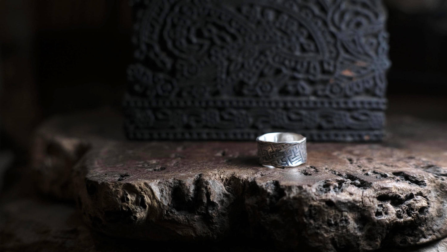 Handmade Sterling Silver Geometric Textured Band Ring