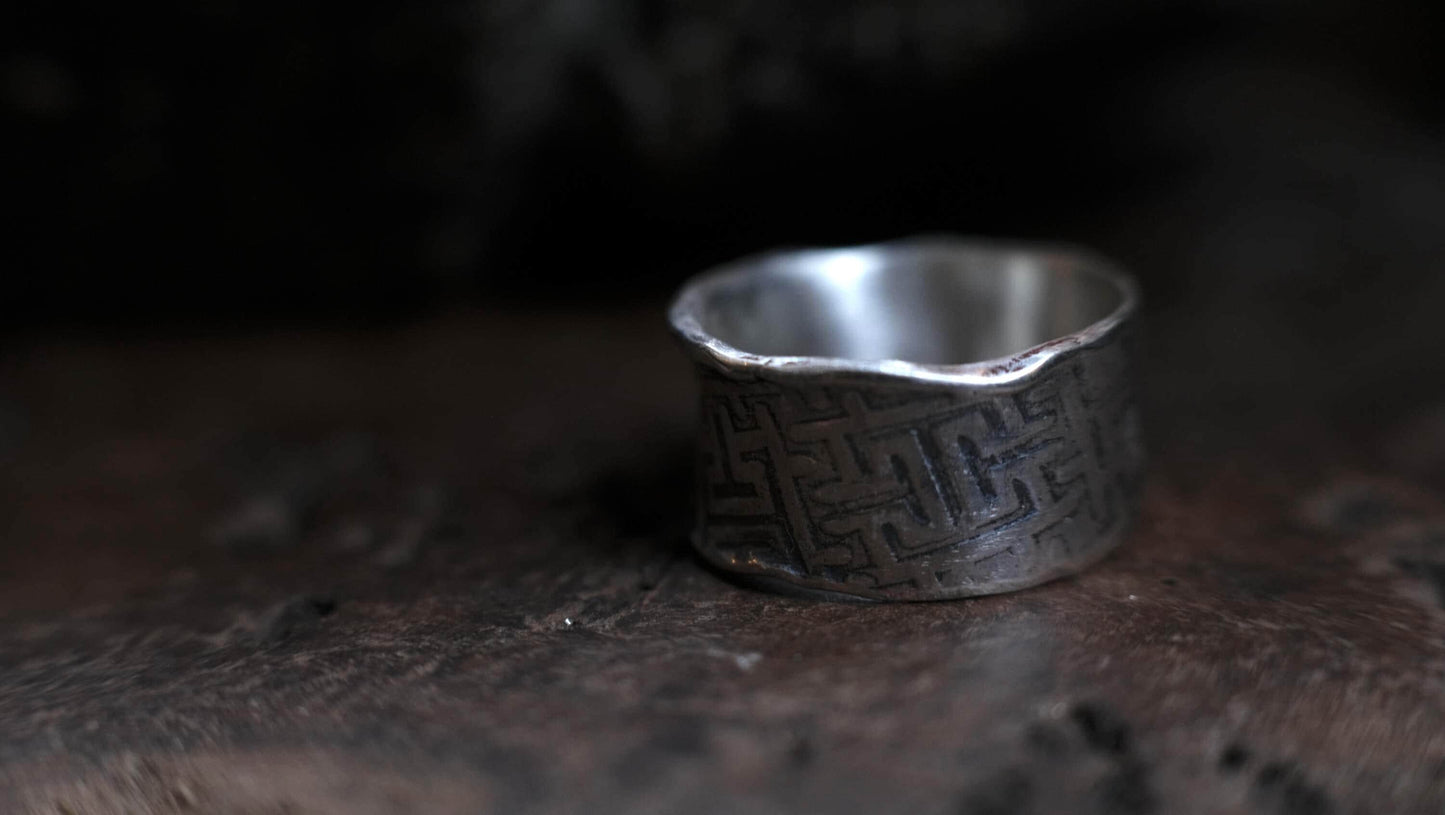 Handmade Sterling Silver Geometric Textured Band Ring