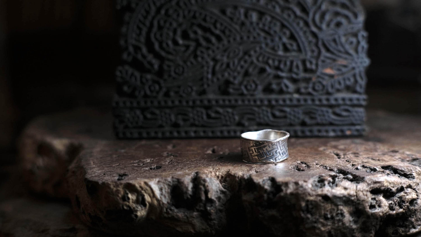Handmade Sterling Silver Geometric Textured Band Ring