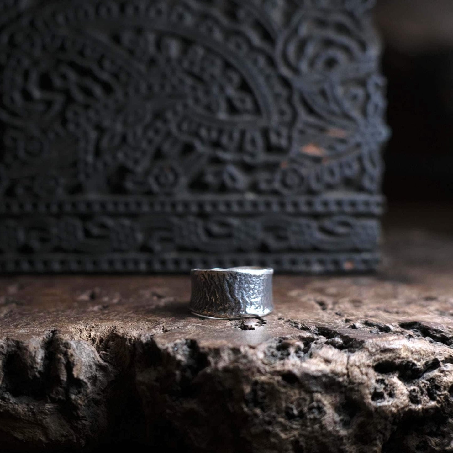 Rustic Textured Sterling Silver Ring - Organic Earth Inspired Band US Size 8.5