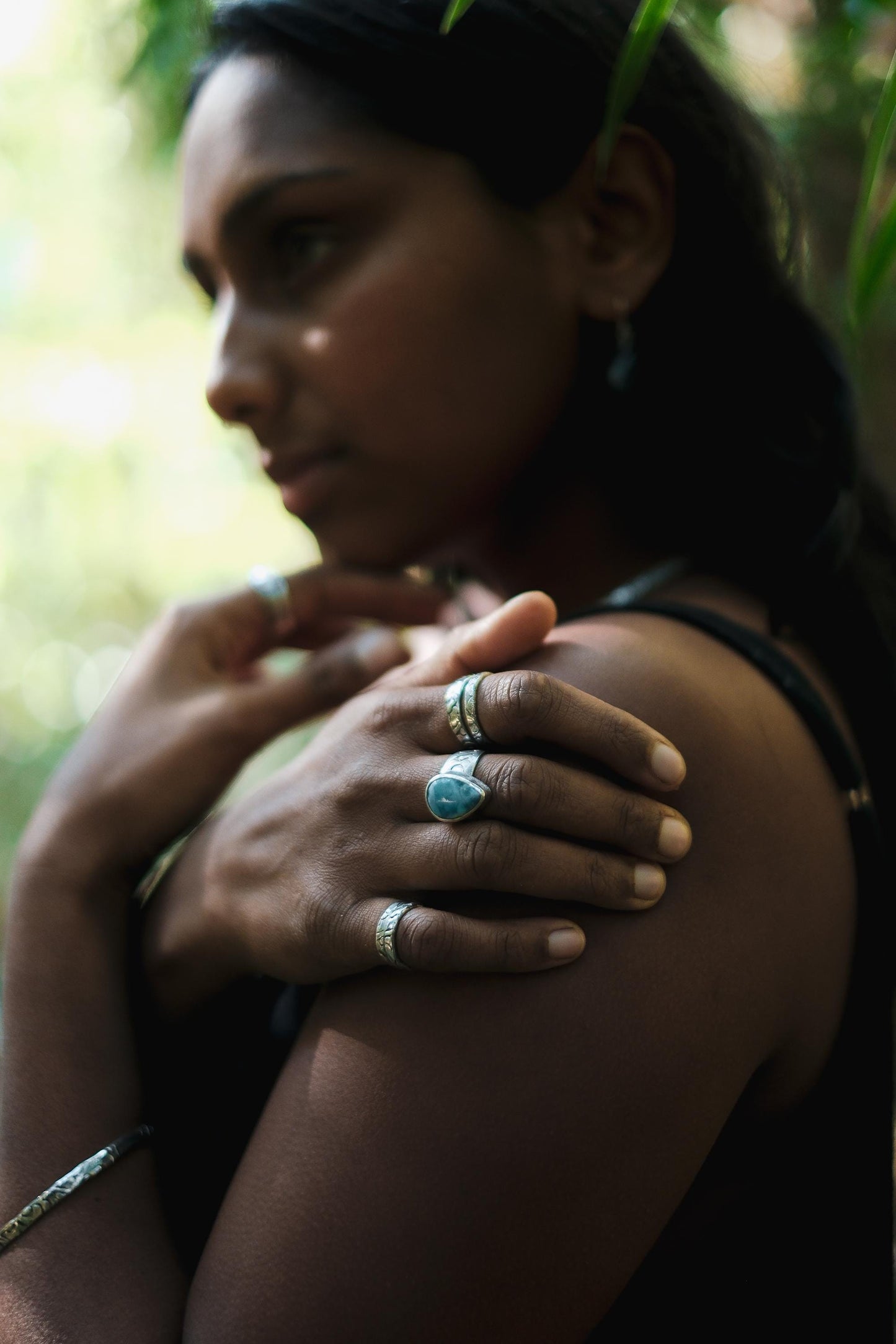 Victorian Era Pirate Inspired Larimar and Silver Ring Size US 7.25