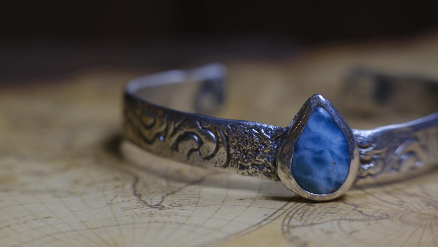 Hand Crafted Sterling Silver And Larimar Cuff Bracelet