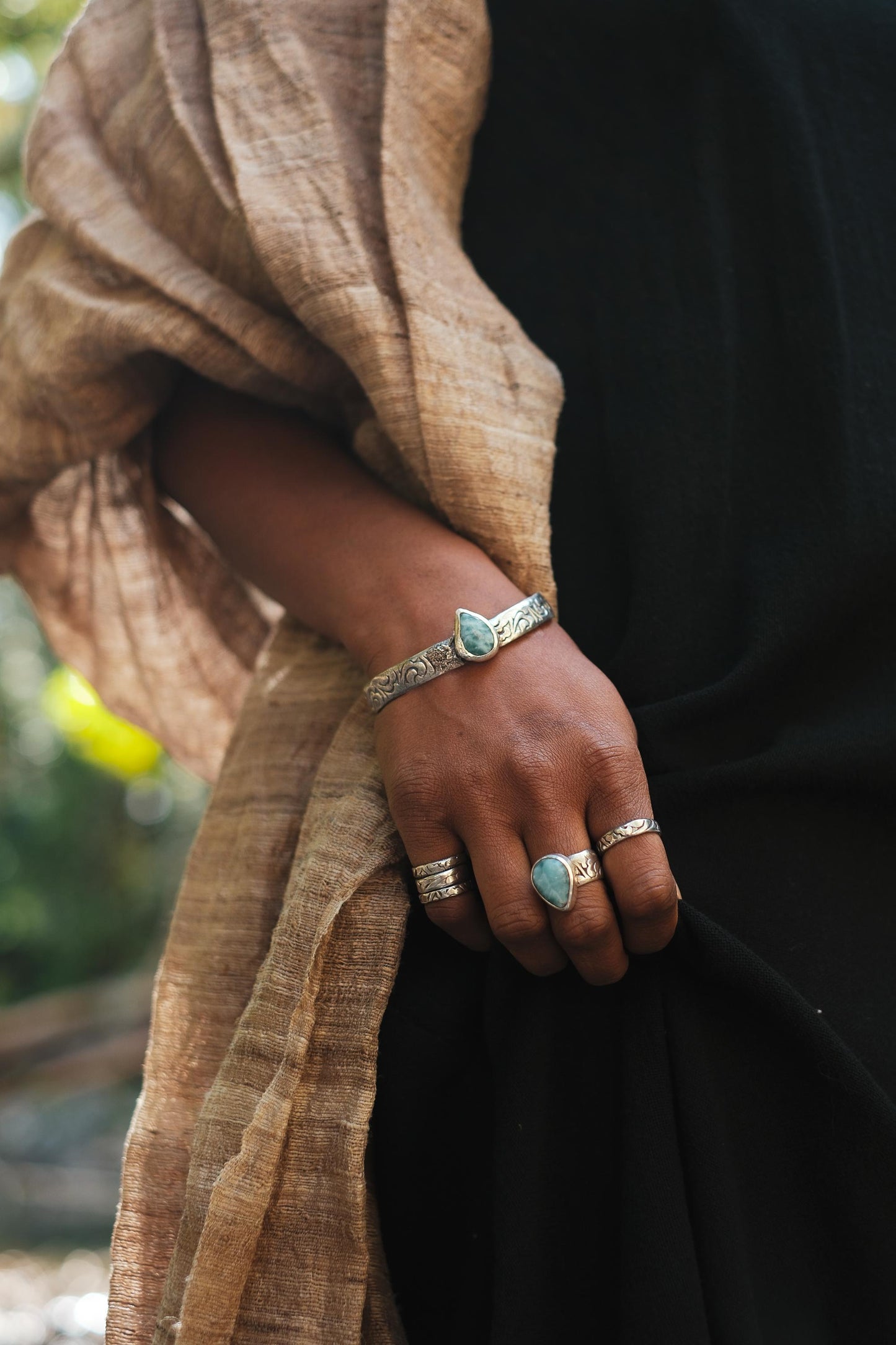 Hand Crafted Sterling Silver And Larimar Cuff Bracelet