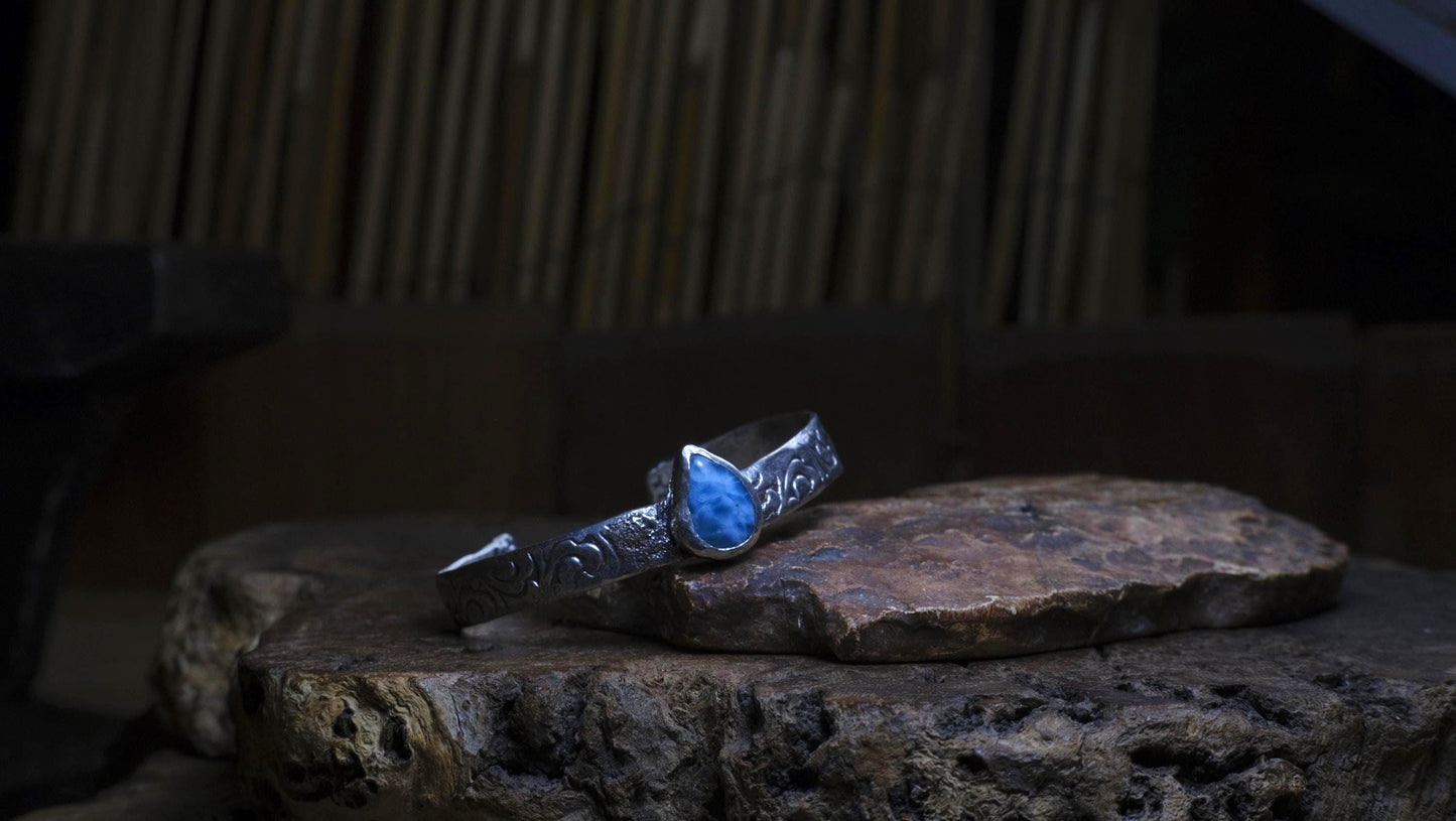 Hand Crafted Sterling Silver And Larimar Cuff Bracelet