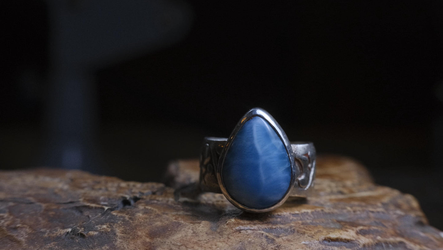 Larimar and Sterling Silver Pirate Inspired Wide Banded Ring Size US 7.25