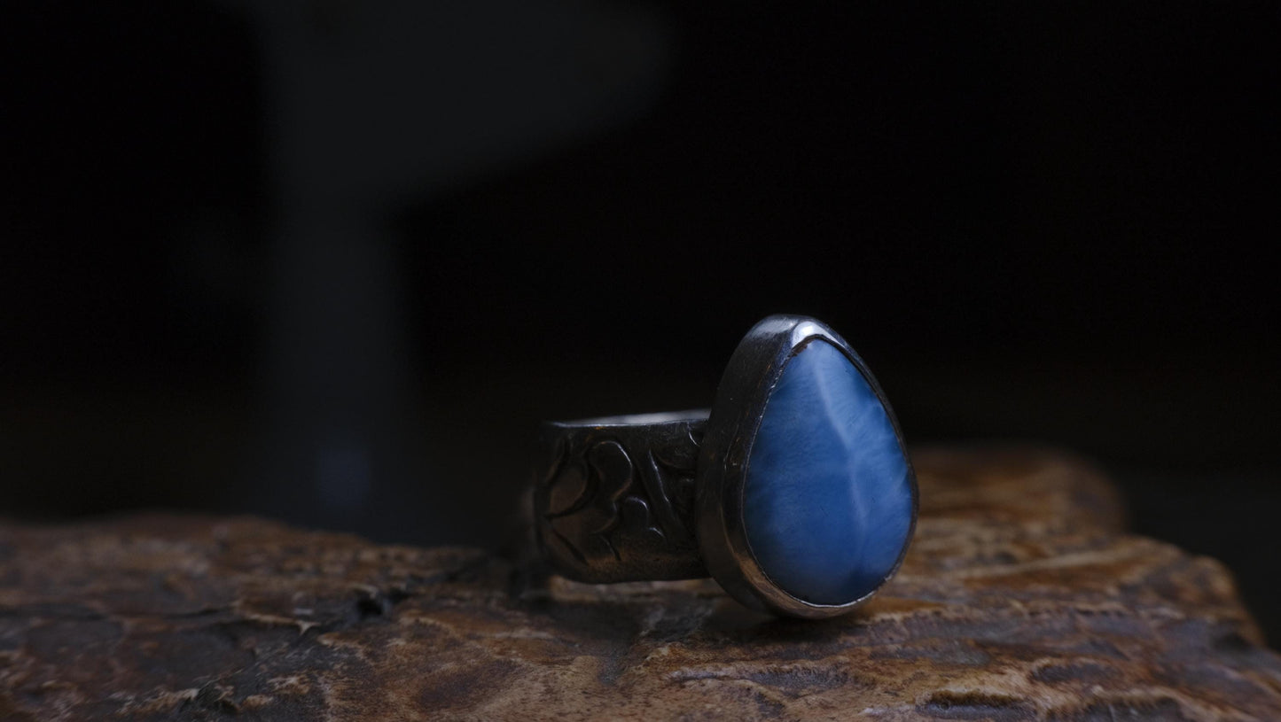 Larimar and Sterling Silver Pirate Inspired Wide Banded Ring Size US 7.25