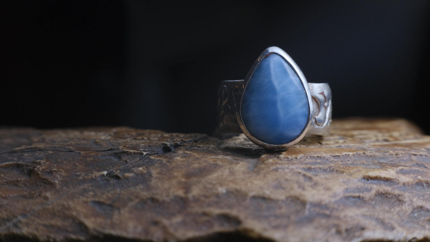 Larimar and Sterling Silver Pirate Inspired Wide Banded Ring Size US 7.25