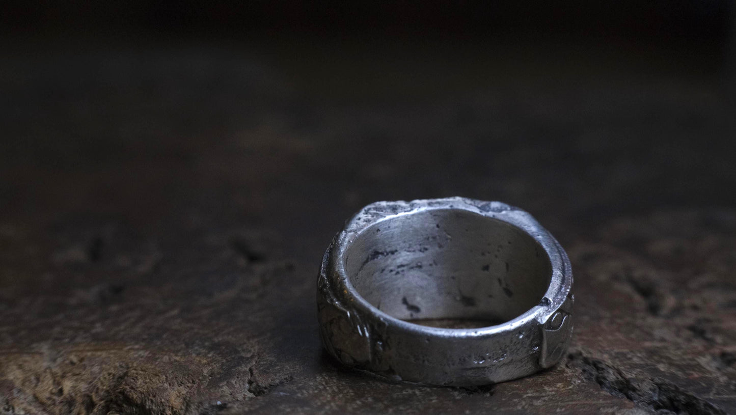 Handmade Sterling Silver Geometric Ring - Wide Band Southwestern Inspired US Size 10