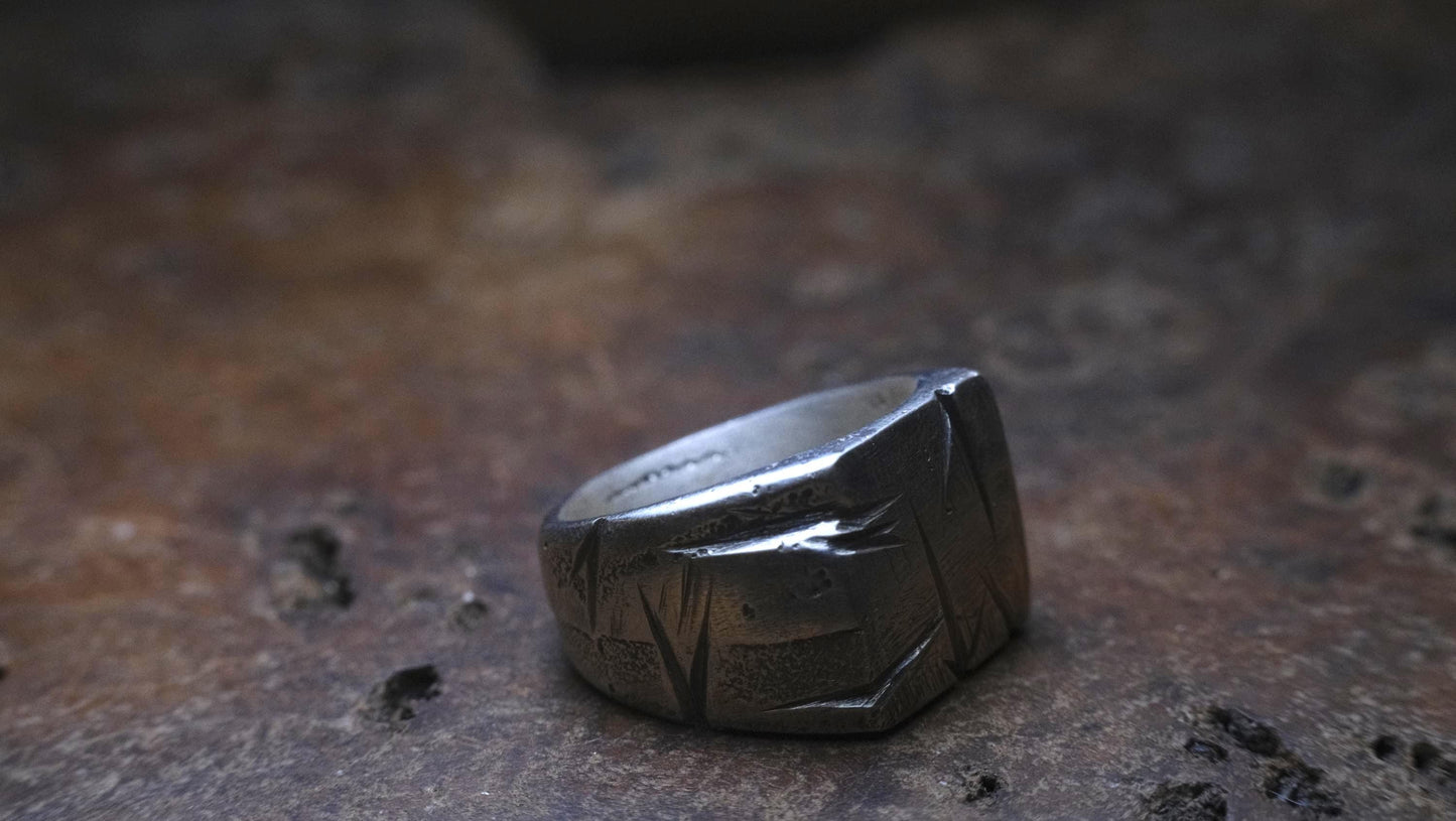 Handcrafted Sterling Silver Textured Signet Ring US Size 9