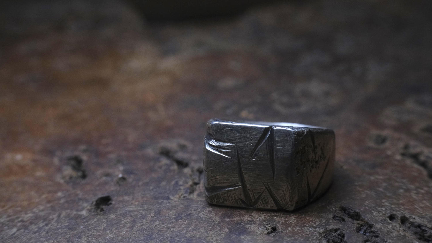 Handcrafted Sterling Silver Textured Signet Ring US Size 9