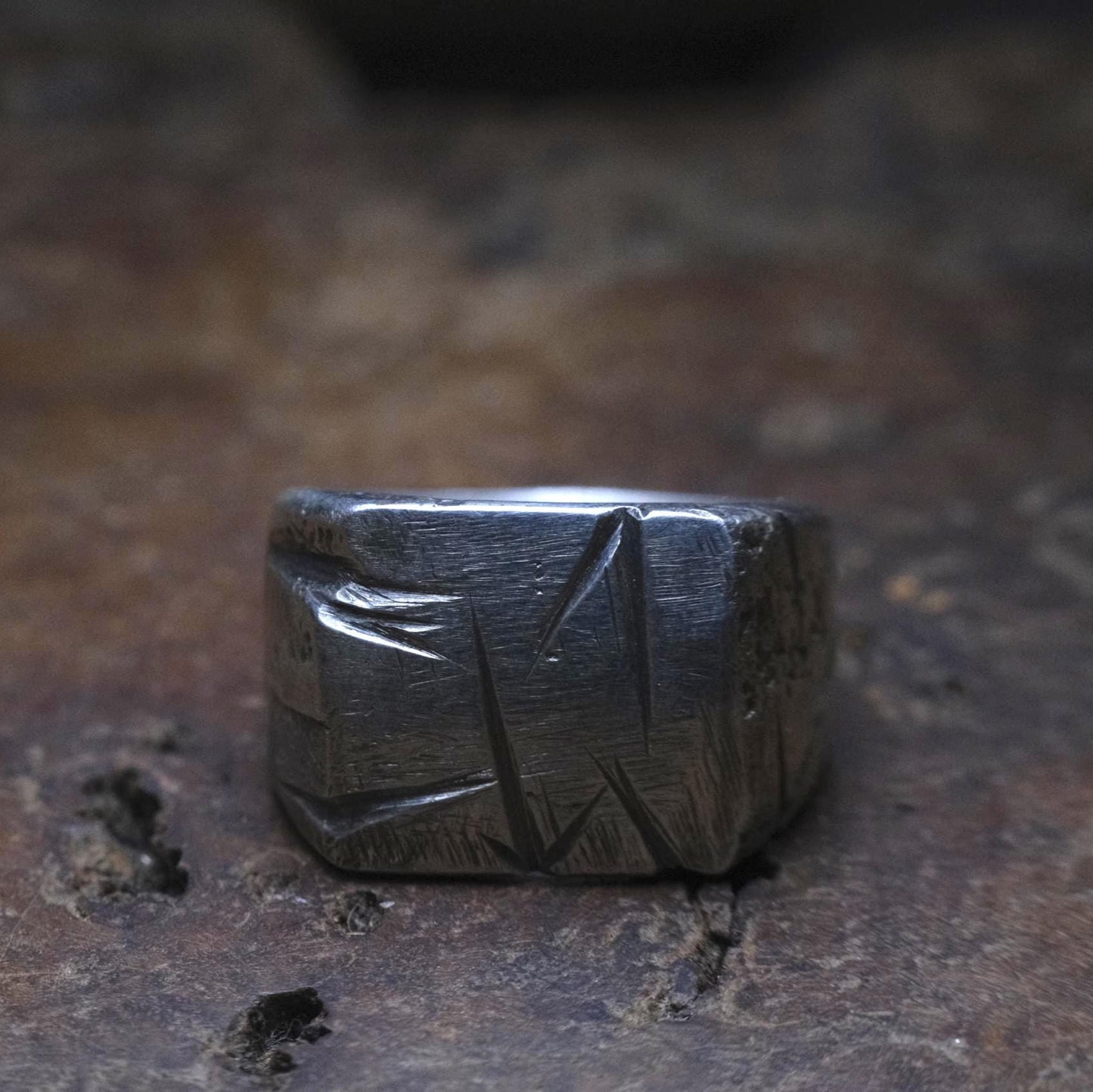 Handcrafted Sterling Silver Textured Signet Ring US Size 9