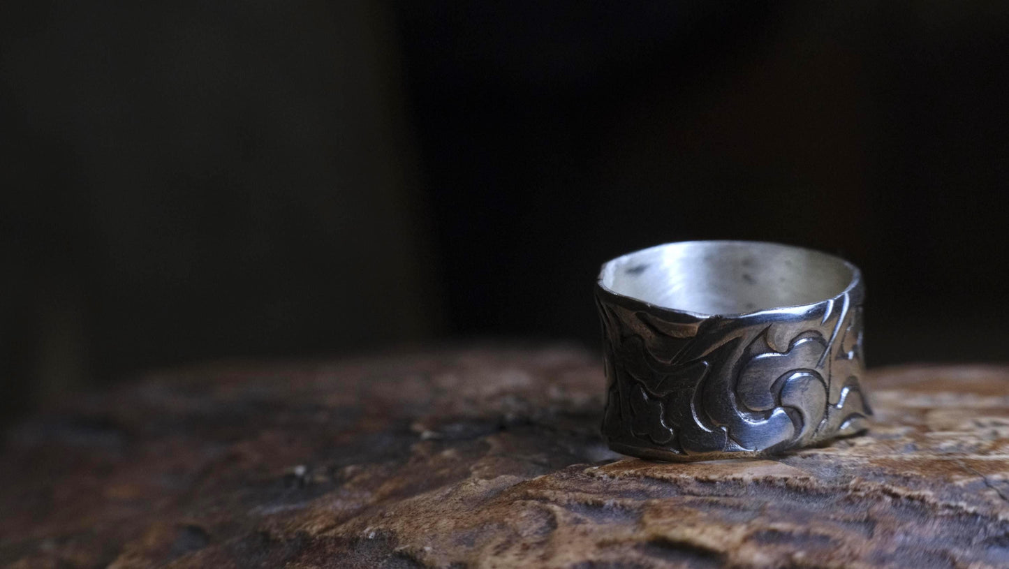 Arabesque Motif Pirate Treasure Sterling Silver Ring US Size 7