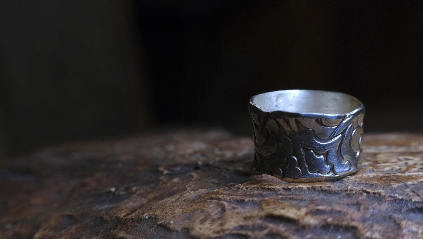 Arabesque Motif Pirate Treasure Sterling Silver Ring US Size 7