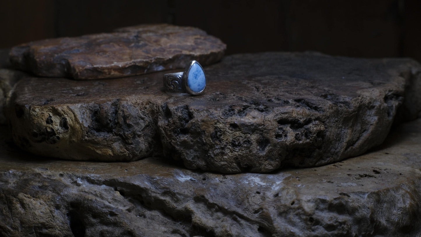 Larimar and Sterling Silver Pirate Inspired Wide Banded Ring Size US9