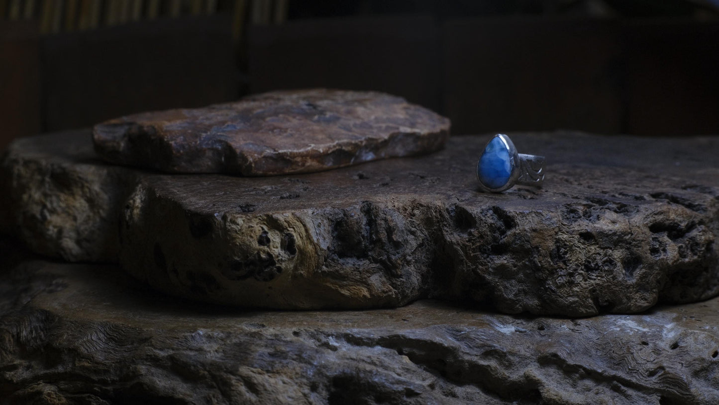 Victorian Era Pirate Inspired Larimar and Silver Ring Size US 7.25