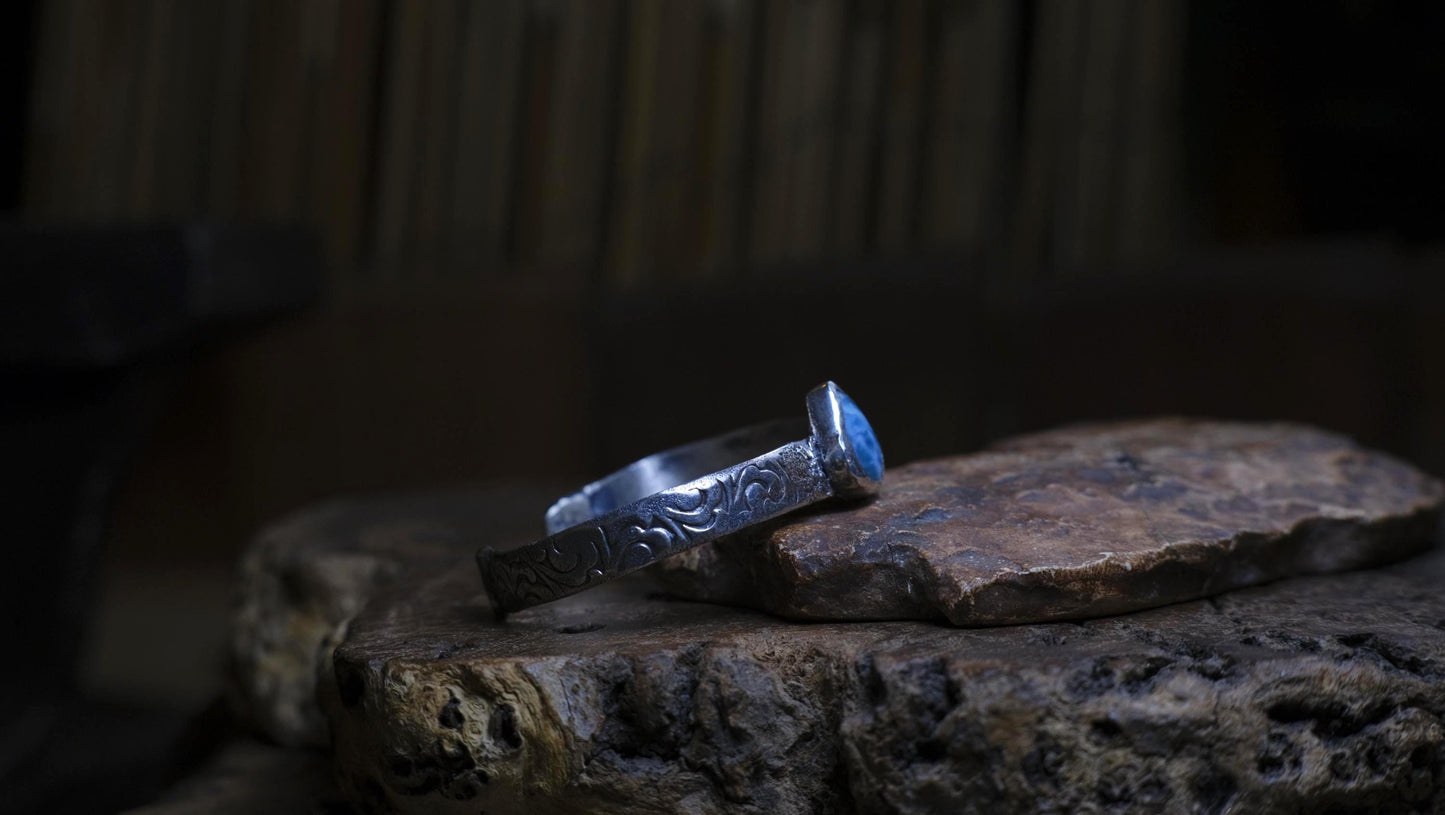 Hand Crafted Sterling Silver And Larimar Cuff Bracelet