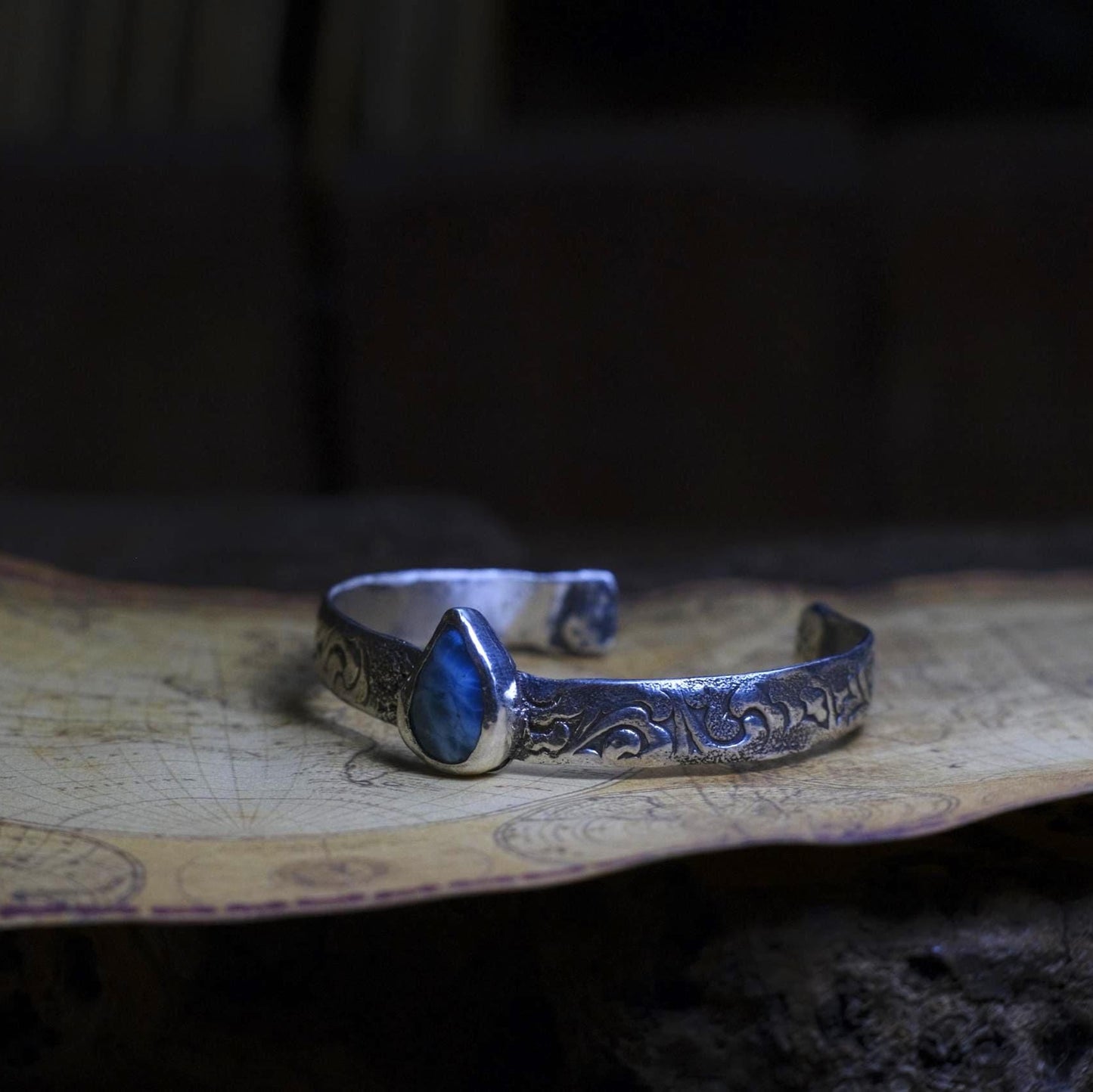 Hand Crafted Sterling Silver And Larimar Cuff Bracelet