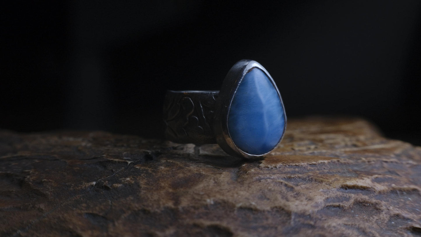 Larimar and Sterling Silver Pirate Inspired Wide Banded Ring Size US 7.25