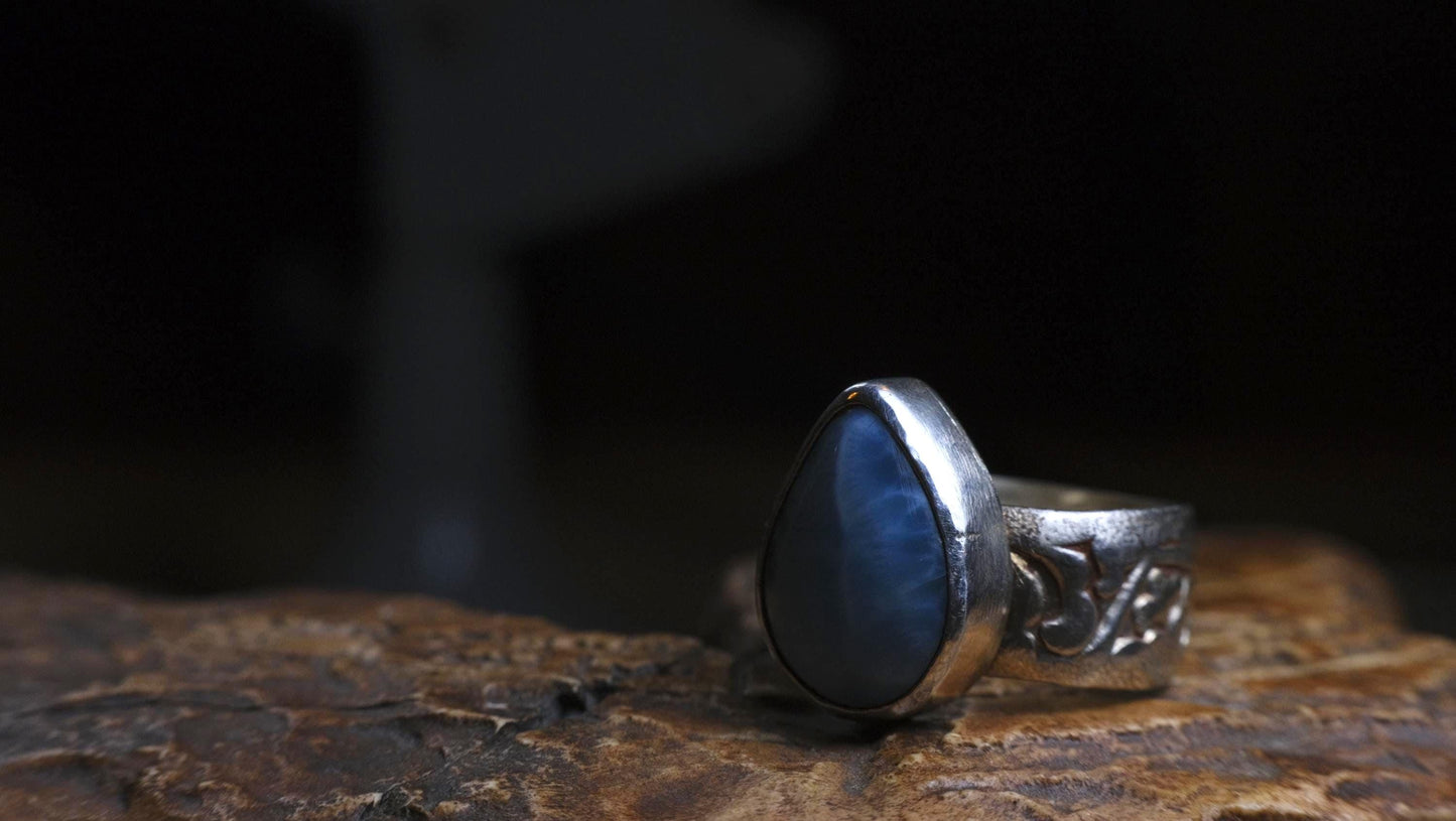 Larimar and Sterling Silver Pirate Inspired Wide Banded Ring Size US 7.25