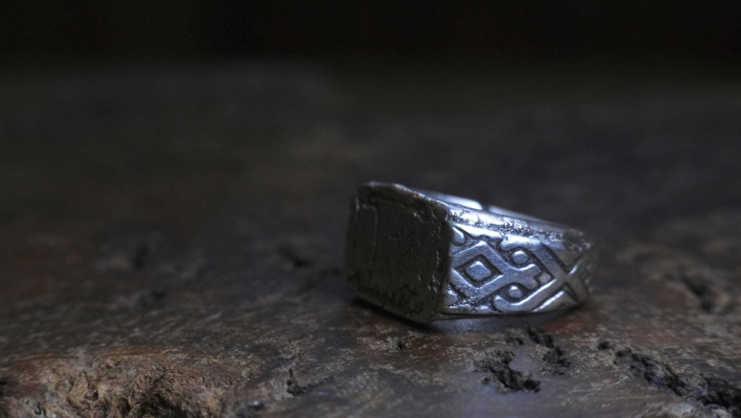 Handmade Sterling Silver Geometric Ring - Wide Band Southwestern Inspired US Size 10
