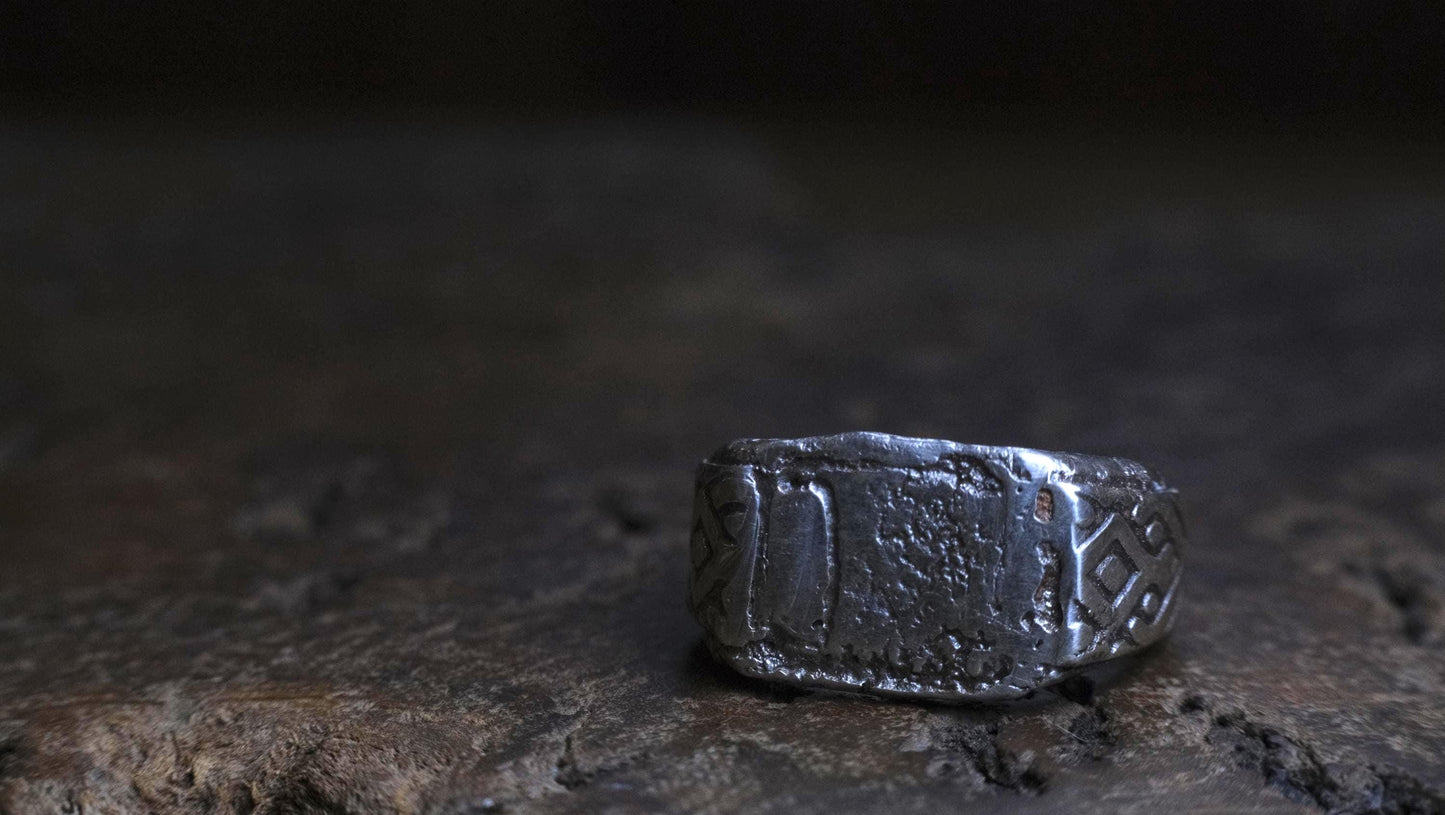 Handmade Sterling Silver Geometric Ring - Wide Band Southwestern Inspired US Size 10