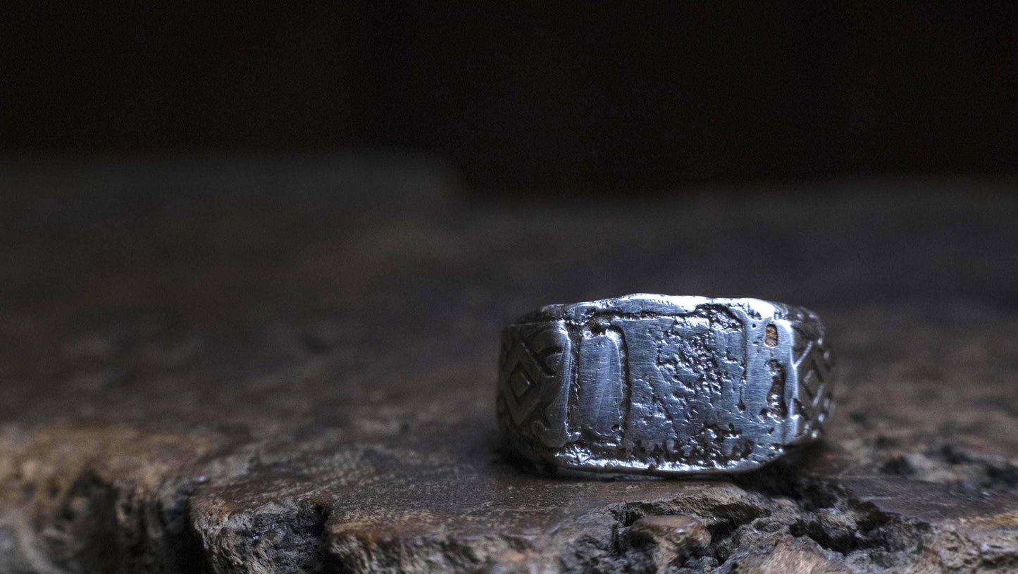 Handmade Sterling Silver Geometric Ring - Wide Band Southwestern Inspired US Size 10