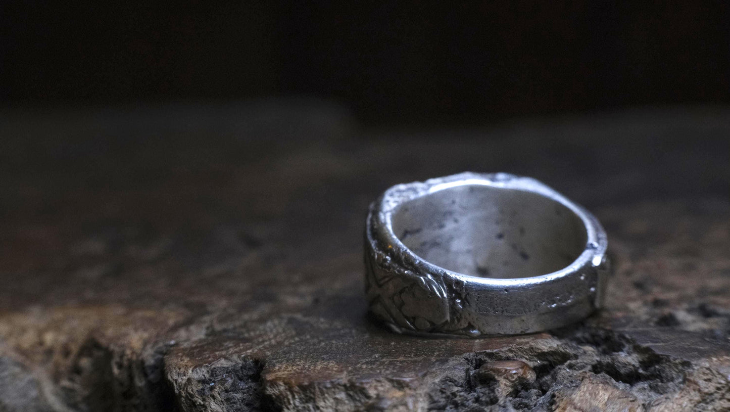 Handmade Sterling Silver Geometric Ring - Wide Band Southwestern Inspired US Size 10